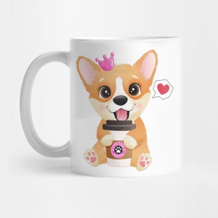 cute little corgi with coffee cup tshirt Mug